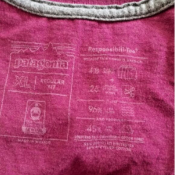Patagonia Men’s T-Shirt Sz XL Red Purple Logo Graphic Print Short Sleeve Cotton - Picture 7 of 9